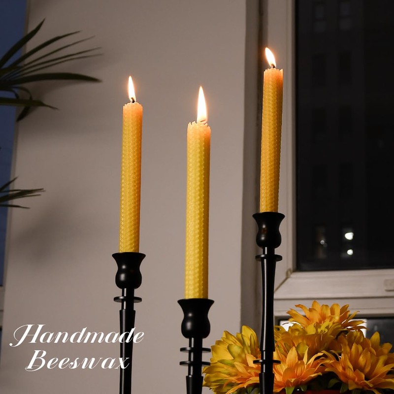 Pack of 4 Beeswax Taper Candles Hand Rolled - Smokeless