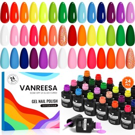 VANREESA 24 Pcs Gel Nail Polish Set, 21 Colors Bright Gel Polish with Base Coat Glossy & Matte Top Coat Red Orange Yellow Green Blue Pink Purple Gel Polish Kit Nail Kit Gifts for Women