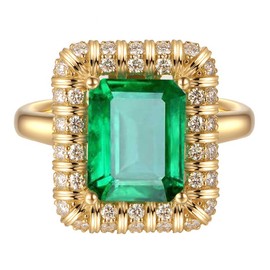 Vintage Women 18K Gold Rectangle Green Simulated Emerald Gemstone Crystal Band Rings Jewelry Size 8