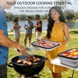 FUSMYE Silicone Collapsible BBQ Prep Tub with Lid, 10L/338oz/2.64Gal, XXXL Large Food Container, Portable Food Prep Station for Grilling, Camping, Kitchen & Outdoor Cooking, BPA Free(Gray 1PCS)