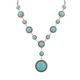 MINACHI Bohemian Created Turquoise Beaded Y-Necklace, Turquoise-toned Multi-shaped Pendant, Dainty Elegant Jewelry for Women, Stone, Created Turquoise