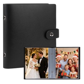 Photo Album 6x8 Holds 68 Photos, 6x8 Photo Album Leather Cover with Front Window, Family Baby Anniversary Pictures (Black)