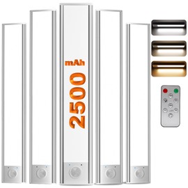 Cabinet Lighting LED with Remote Control and Motion Sensor, 20 cm Base Cabinet Lighting, 2500 mAh, 2 Modes, 3 Colours, 3000 K - 6000 K, Under-Unit Light, Wireless Light Strip, Kitchen, Pack of 5