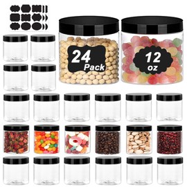 LOSYHU 24 Pack Plastic Jars With Lids 12 OZ PET Plastic Jar Round Slime Storage Jars Wide Opening Clear Empty Plastic Jar with Screw On Lids For Dry Food Kitchen Craft Storage