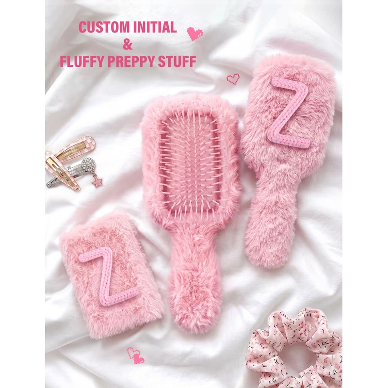 Initial Fluffy Detangler Brush & Compact Mirror, Cute Gifts for