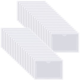 Fainne 240 Pcs Self Adhesive Index Card Pockets with Top Open Clear Plastic Label Holder Bulk for Storage Bins Adhesive Square Index Card Sleeve for Library Office Organizing, 5.12 x 3.74 Inch