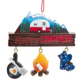 The Bridge Collection Happy Camper Ornament - 3.75" Camping Christmas Ornament - Outdoor Camping Cooking Ornament