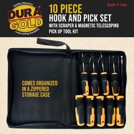 Dura-Gold 10-Piece Hook and Pick Set with Scraper & Magnetic Telescoping Pick Up Tool Kit - Heavy-Duty Precision Puller Hooks 45, 90, 135 Degree Angles - Gasket Scraping Hose Removal, Auto, Electronic