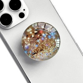 WUYULB Clear Crystal Glitter Expandible Collapsible Moblile Phone Grip Stand Holder for Smartphones and Tablets Cell Phone Accessory（Brown Gold Glitter）