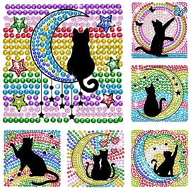 ORIGACH 6 Pcs Cat and Moon Window Suncatcher Gem Art Craft Kits for Beginner DIY Suncatcher Stickers Set Window Gem Art Kits Diamond Drawing Shining Arts Crafts Supply Birthday Gift