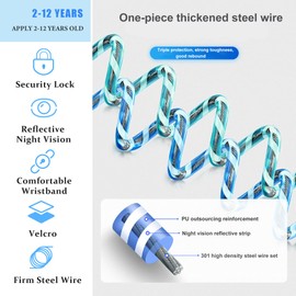 WSZCML Anti Lost Wrist Link,Toddler Harness Walking Leash with Induction Lock,Reflective Child Wrist Leashes for Baby,6.56ft Kids Leash for Supermarket Mall Airport Amusement Park Zoo Travel（Blue）