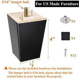 AORYVIC 4 inch Furniture Legs Black Wood Legs Set of 4 Furniture Replacement Legs for OttomanSectional, Dresser, Recliner, Nightstand, Sofa Legs, Couch Legs, Square Wood Legs (4 inch (4pcs))