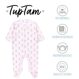 TupTam Baby Girls' Sleepsuit with Foot, Pack of 3, Fox Pink Stripes Stars Beige