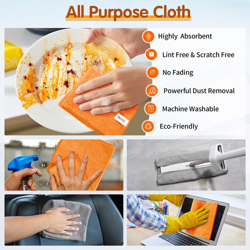 FIXSMITH Microfiber Cleaning Cloth -Pack of 8, Highly Absorbent Cleaning