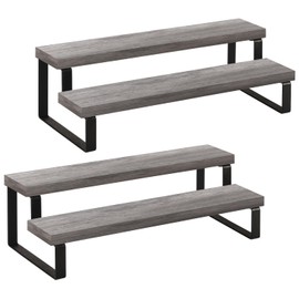 YINMIT Wooden Display Riser Stand, Tiered Perfume and Cologne Organizer Stand, 2 Tier Spice Rack Organizer, Rustic Display Shelf for Candles (2 Tier,2Pack,Grey)