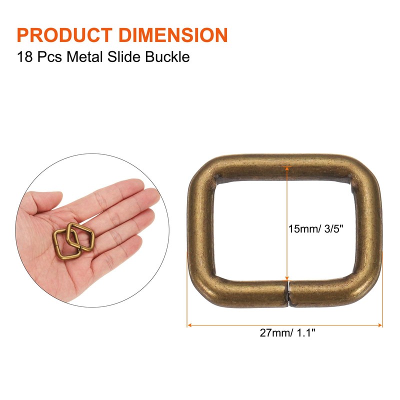 QUARKZMAN Metal rectangular ring buckles, square buckle, bronze