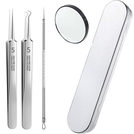 Square Plug Tweezers, Corner Bottle Remover, Pore Care, Tip 0.0004 inches (0.01 mm), Set of 4, Storage Case Included, Precision, Blackheads, Supervised by Beauty Salon Managers, Professional