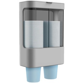 LBTING Water Cooler Cup Dispenser, Pull Type Cup Holder Wall Mounted Fit 4oz - 6oz Small Cup, Double Tube Disposable Cups Dispenser for Cone or Flat Bottom Cups – Gray