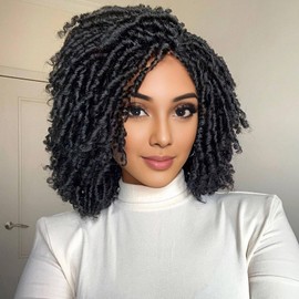 6 Inch Short Black Dreadlock Wig for Black Women Afro Curly Twist Wig Synthetic Natural Black Braided Bob Wigs Full Curly Faux Locs Crochet Hair Braiding Wigs for Black Women