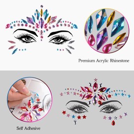 RHEIN Face Gems- 10 Sets Mermaid Self Adhesive Face Jewels for Hair, Body, Nails, Eye Makeup, Crystal DIY Temporary Rhinestones Stickers Festival Decorations