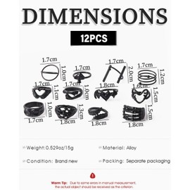 TOZBLEU 12 Piece Vintage Punk Rings Set for Men Women, Black Rings Set Snake Bat Devil Spider Claw Skul Stackable Boho Chunky Emo Finger Rings Knuckle for Girls Women