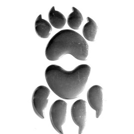 PAIR OF SILVER CHROME BEAR PAW PRINT Car Emblem Decal Badge Sticker - LARGE SIZE
