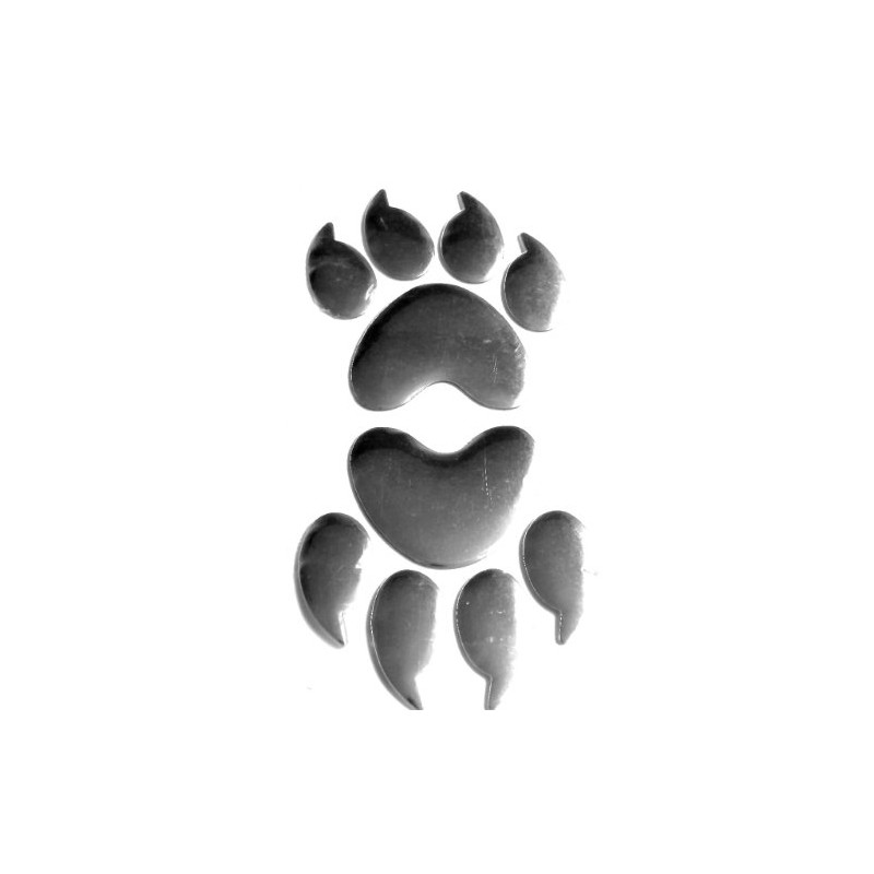 PAIR OF SILVER CHROME BEAR PAW PRINT Car Emblem Decal