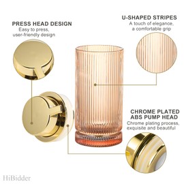 HiBidder Glass Liquid Soap Dispenser with Gold Pump, Liquid Hand Soap Dispenser for Bathroom, Kitchen, Modern Home Decor （Liquid Type/Gold） B031