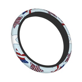 American Stars and Stripes Pattern Steering Wheel Cover,Warm in Winter and Cool in Summer,15 in Universal Accessory for Car Fashion Elastic Breathable Silicone Anti-Slip Decor Cover for Men Women