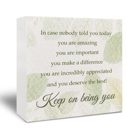 Kneaotoaji Inspirational Decor Wooden Box Sign - Office Decorations for Work, Motivational Inspirational Gifts for Women, Keeping on Being You Desk Sign for Desk Table Shelf 5x5