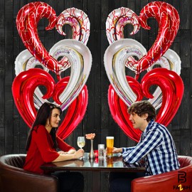 Giant Silver and Red Heart Balloons - 43 Inch, Pack of 6 | Heart Shaped Balloons, Romantic Decorations, Womens Day Decorations, Birthday, Proposal Decorations