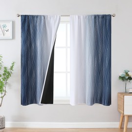 Estelar Textiler Navy Blue and Greyish White Blackout Curtains 45 Inch Length, Light Blocking Gradient Drapes for Bathroom, Thermal Insulated Rod Pocket Ombre Curtains for Kitchen,42Wx45L,2 Panels