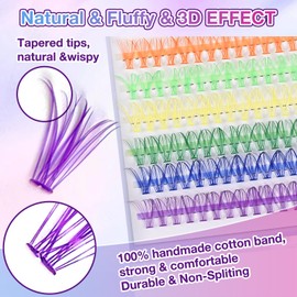 MUIIGOOD Colored Lash Extension Kit 160 Pcs DIY Lash Clusters Individual 14mm 16mm Mixed 6 Colors Soft False D Curl Eyelashes Rainbow Colorful Cluster Lashes Reusable Fluffy Lash for Women Girls
