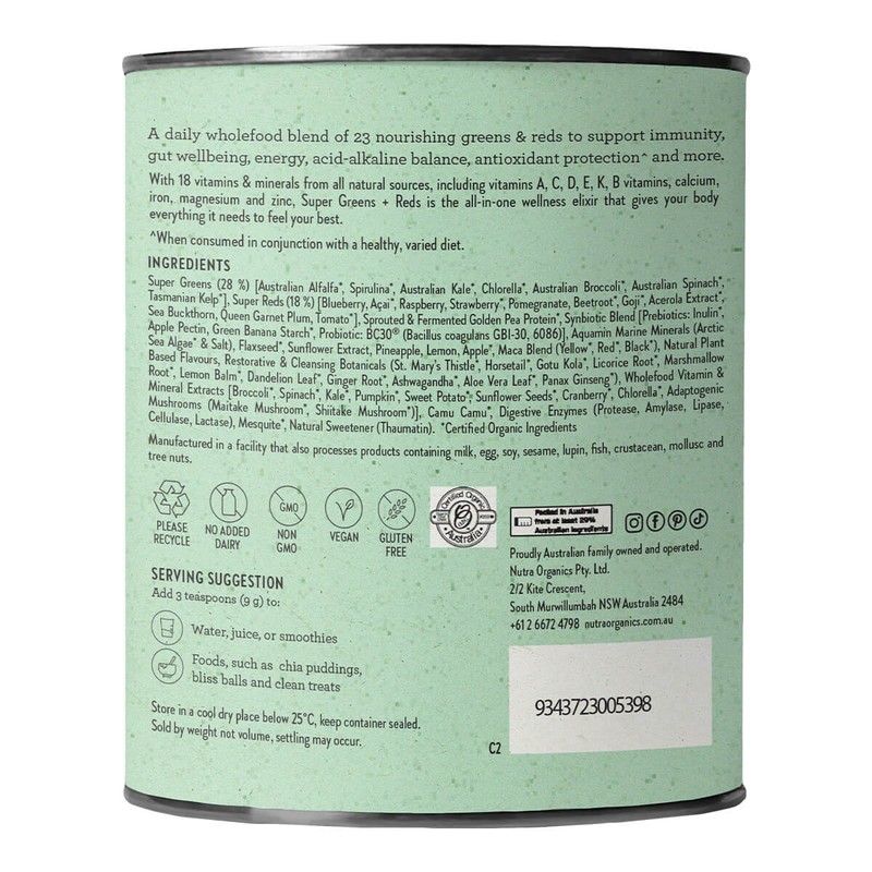 Nutra Organics Super Greens + Reds, 300 g