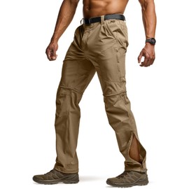 CQR Men's Convertible Cargo Tactical Pants, Water Resistant Outdoor Hiking Pants, Zip Off Lightweight Stretch Work Pants, Convertible Cargo W/Belt Coyote, 34W x 30L