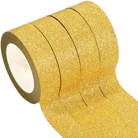 Zonon 4 Rolls 0.6 Inch x 11 Yards Glitter Washi Tape Crafting Tape Glitter Masking Tape for Festival Decoration Scrapbooking, Journal, Planner, Gift Wrapping (Golden)
