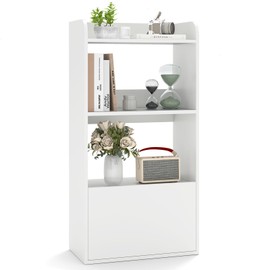 LOKO 4-Tier Bookshelf with Drawer, Freestanding Bookcase with Open Shelf, Display Shelf with Anti-Toppling Kits, Storage Rack for Living Room, Study, Kitchen, Office (1, White)
