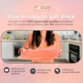 FOCUS NUTRITION Pink Himalayan Salt Block - Salt Stone For Grilling, Cooking, Serving | 100% Pure Salt Slab | Unique Gifts for Cooks | Food Grade