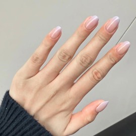 Press on Nails French Tip - 24Pcs Purple Short False Nails With Glue - Press on Nails Square Glossy Stick on Nails - Acrylic False Nails Long Lasting Full Cover for Women Girls