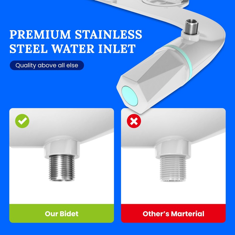 Ultra-Slim Dual-Nozzle Bidet Attachment - Adjustable Cold Water Pressure, Stainless