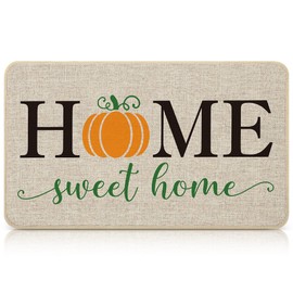 Breling Fall Door Mat Welcome Home Sweet Pumpkin Mat with Non Slip Rubber Backing for Home Entrance Kitchen Door Decoration(Pumpkin)