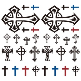 Oottati 2 Sheets Waterproof Small Cute Fake Hand Neck Finger Temporary Tattoos Stickers Blue Black Red Corss Totem