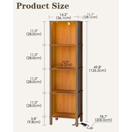 Apetaccat Book Shelf with LED Lights, Modern 4-Tier Bookcase, Open Storage Bookshelf, 11 × 14.2 × 50.4 Inches, Small Narrow Bookshelves for Living Room, Home Office, Bedroom, Walnut