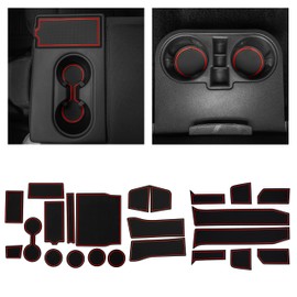 CupHolderHero fits Ford F150 Accessories 2015-2020 Premium Custom Interior Non-Slip Anti Dust Cup Holder Insert, Center Console Liner Mats, Door Pocket Liners 31pc Set (Bench SuperCrew) (Red Trim)