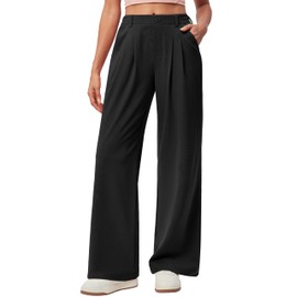 IUGA Wide Leg Pants Woman Pull on Stretchy Work Dress Pants High Waisted Business Casual Trousers Slacks 26''/28'' Black