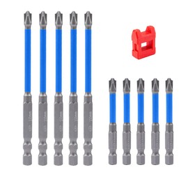 Saipor Pack of 10 Special Long Magnetic Phillips and Slotted Head Screwdriver Bits Set for Electricians, PH2 Bit Impact Wrench Drill, 1/4 Inch Hex Shank Screwdriver Bit Set for Cordless Screwdrivers