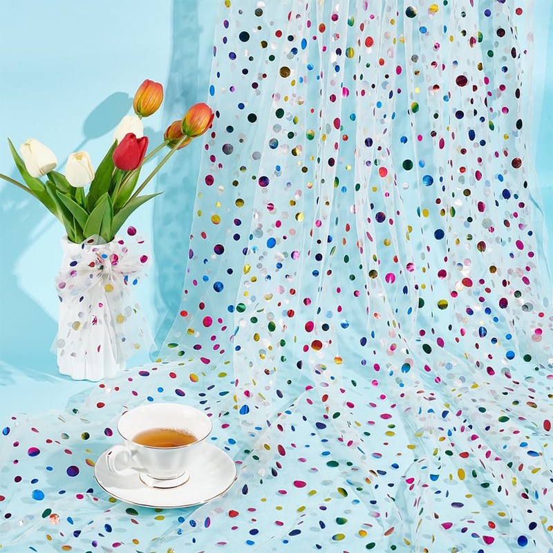 FINGERINSPIRE Glittering Tulle Fabric with Dots, 2 x 1.6 m