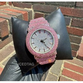 ICEDTAG Full Iced Band Luxury Bling Blue Finish Simulated Diamond Tennis Bracelet Watch - Watch Only (Design 4)