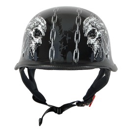 1Storm Novelty Motorcycle Half Face Helmet Open German Style DOT Approved: HKY602 Chain Skull