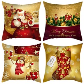 Anyingkai Set of 4 Christmas Cushion Covers, 45 x 45 cm, Christmas Cushion Covers, Christmas Decorative Cushion Covers, Christmas Cushion Covers, Christmas Pillow Covers